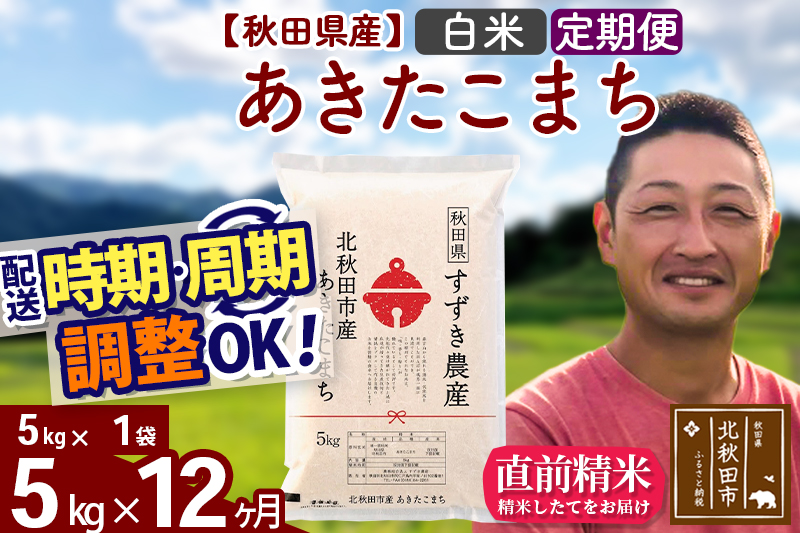 ※令和7年産※《定期便12ヶ月》秋田県産 あきたこまち 5kg【白米】(5kg小分け袋) 2025年産 お届け時期選べる お届け周期調整可能 隔月に調整OK お米 すずき農産