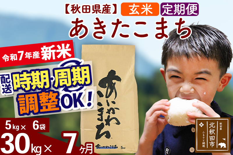 ※令和7年産 新米※《定期便7ヶ月》秋田県産 あきたこまち 30kg【玄米】(5kg小分け袋) 2025年産 お届け時期選べる お届け周期調整可能 隔月に調整OK お米 藤岡農産