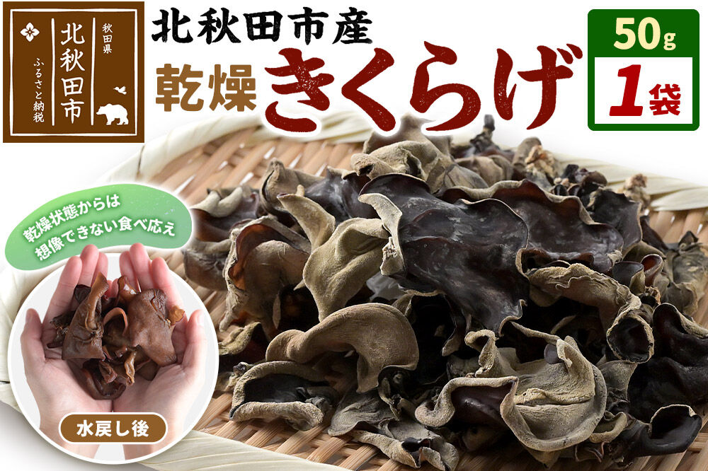 国産 乾燥きくらげ 50g 天日干し 秋田県北秋田市産 [きくらげ 木耳 キクラゲ 乾燥 手のひらサイズ 秋田県 北秋田市]