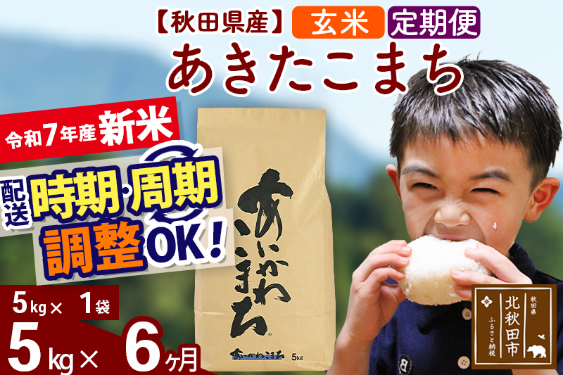 ※令和7年産 新米※《定期便6ヶ月》秋田県産 あきたこまち 5kg【玄米】(5kg小分け袋) 2025年産 お届け時期選べる お届け周期調整可能 隔月に調整OK お米 藤岡農産