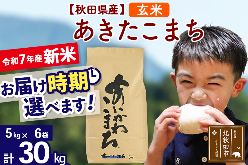 ※令和7年産 新米※秋田県産 あきたこまち 30kg【玄米】(5kg小分け袋)【1回のみお届け】2025年産 お届け時期選べる お米 藤岡農産
