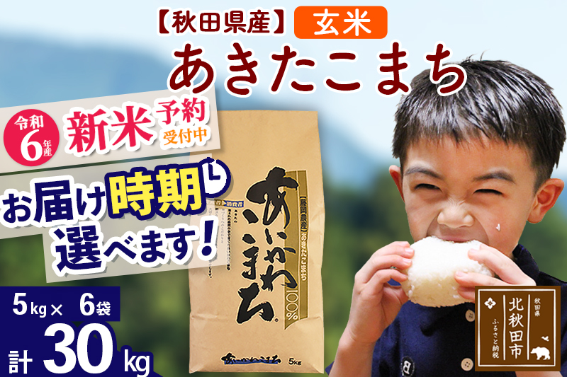 ※令和6年産 新米予約※秋田県産 あきたこまち 30kg【玄米】(5kg小分け袋)【1回のみお届け】2024産 お届け時期選べる お米 藤岡農産