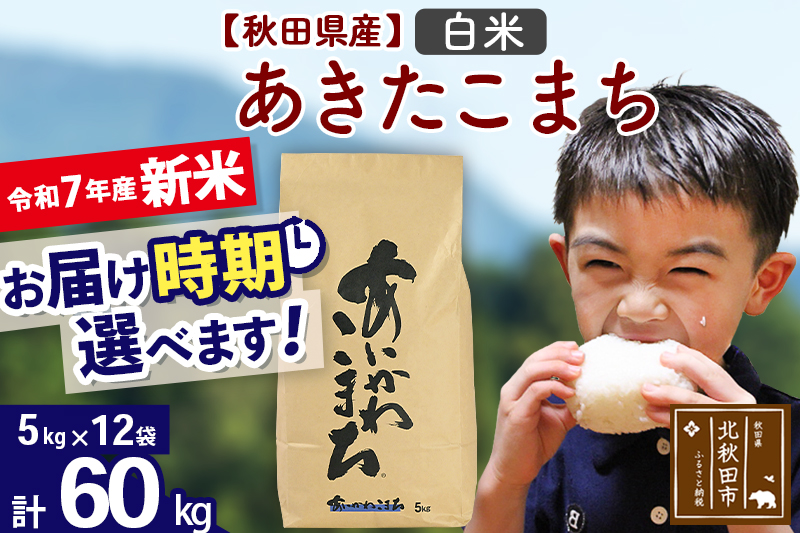 ※令和7年産 新米※秋田県産 あきたこまち 60kg【白米】(5kg小分け袋) 【1回のみお届け】2025年産 お届け時期選べる お米 藤岡農産
