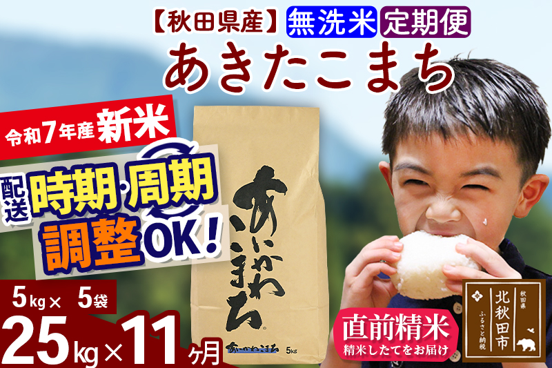 ※令和7年産 新米※《定期便11ヶ月》秋田県産 あきたこまち 25kg【無洗米】(5kg小分け袋) 2025年産 お届け時期選べる お届け周期調整可能 隔月に調整OK お米 藤岡農産