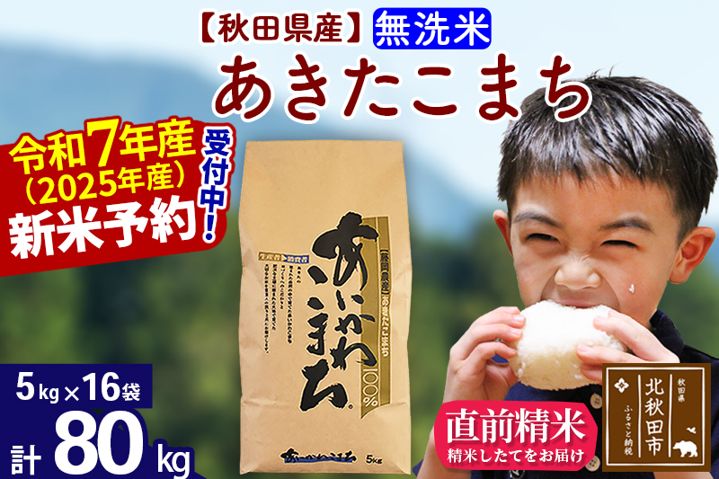 ※令和7年産 新米※秋田県産 あきたこまち 80kg【無洗米】(5kg小分け袋) 【1回のみお届け】2025年産 お届け時期選べる お米 藤岡農産