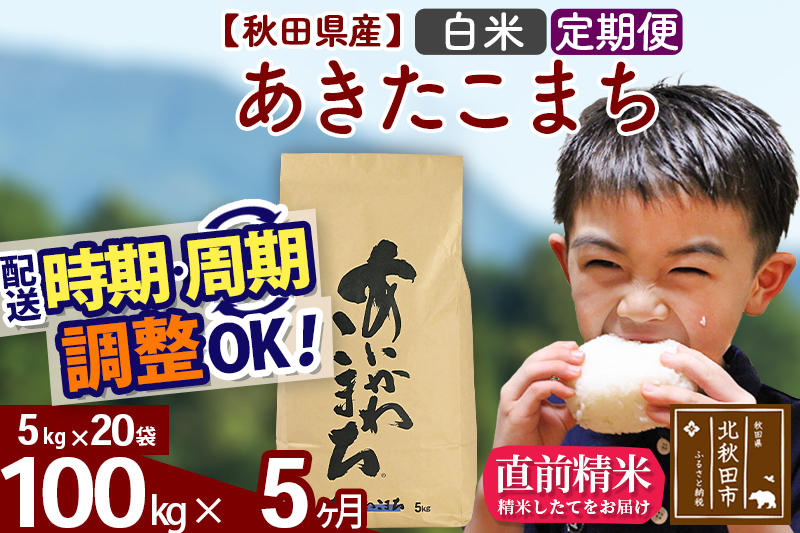 ※令和7年産※《定期便5ヶ月》秋田県産 あきたこまち 100kg【白米】(5kg小分け袋) 2025年産 お届け時期選べる お届け周期調整可能 隔月に調整OK お米 藤岡農産
