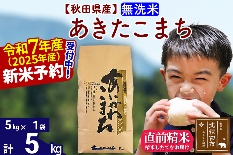 ※令和7年産 新米※秋田県産 あきたこまち 5kg【無洗米】(5kg小分け袋)【1回のみお届け】2025年産 お届け時期選べる お米 藤岡農産