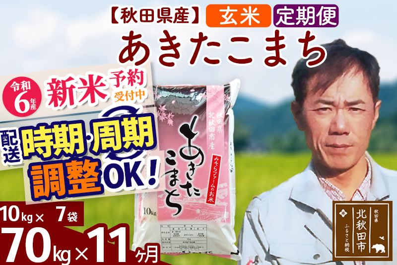 ※令和6年産 新米予約※《定期便11ヶ月》秋田県産 あきたこまち 70kg【玄米】(10kg袋) 2024年産 お届け時期選べる お届け周期調整可能 隔月に調整OK お米 みそらファーム