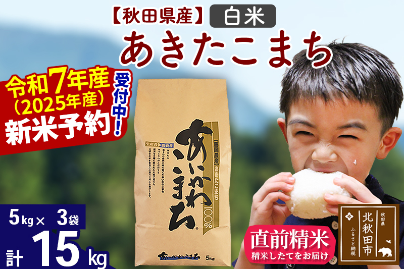 ※令和7年産 新米予約※秋田県産 あきたこまち 15kg【白米】(5kg小分け袋)【1回のみお届け】2025産 お米 藤岡農産