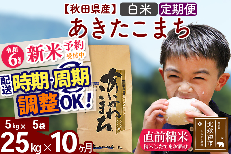 ※令和6年産 新米予約※《定期便10ヶ月》秋田県産 あきたこまち 25kg【白米】(5kg小分け袋) 2024年産 お届け時期選べる お届け周期調整可能 隔月に調整OK お米 藤岡農産