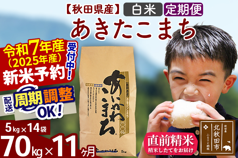 ※令和7年産 新米予約※《定期便11ヶ月》秋田県産 あきたこまち 70kg【白米】(5kg小分け袋) 2025年産 お届け周期調整可能 隔月に調整OK お米 藤岡農産