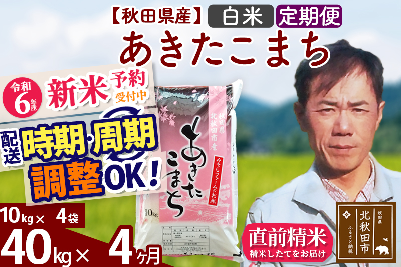 ※令和6年産 新米予約※《定期便4ヶ月》秋田県産 あきたこまち 40kg【白米】(10kg袋) 2024年産 お届け時期選べる お届け周期調整可能 隔月に調整OK お米 みそらファーム