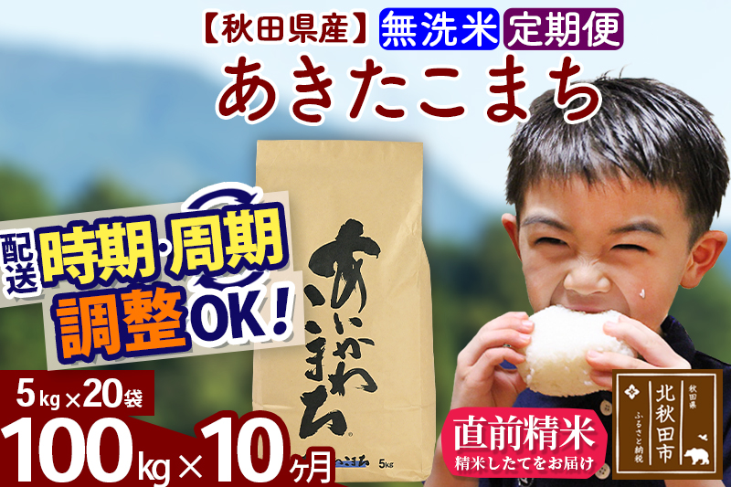 ※令和7年産※《定期便10ヶ月》秋田県産 あきたこまち 100kg【無洗米】(5kg小分け袋) 2025年産 お届け時期選べる お届け周期調整可能 隔月に調整OK お米 藤岡農産