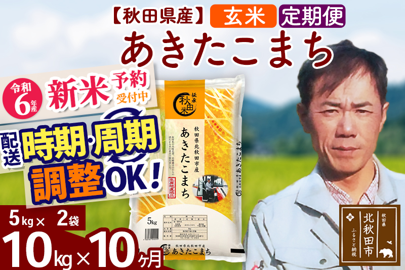 ※令和6年産 新米予約※《定期便10ヶ月》秋田県産 あきたこまち 10kg【玄米】(5kg小分け袋) 2024年産 お届け時期選べる お届け周期調整可能 隔月に調整OK お米 みそらファーム