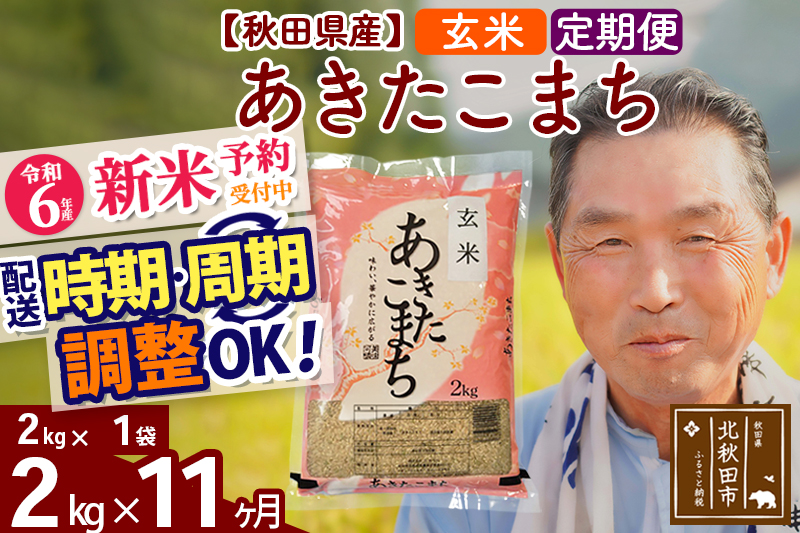 ※令和6年産 新米予約※《定期便11ヶ月》秋田県産 あきたこまち 2kg【玄米】(2kg小分け袋) 2024年産 お届け時期選べる お届け周期調整可能 隔月に調整OK お米 おおもり