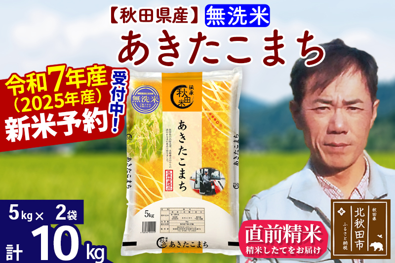 ※令和7年産 新米予約※秋田県産 あきたこまち 10kg【無洗米】(5kg小分け袋)【1回のみお届け】2025産 お米 みそらファーム