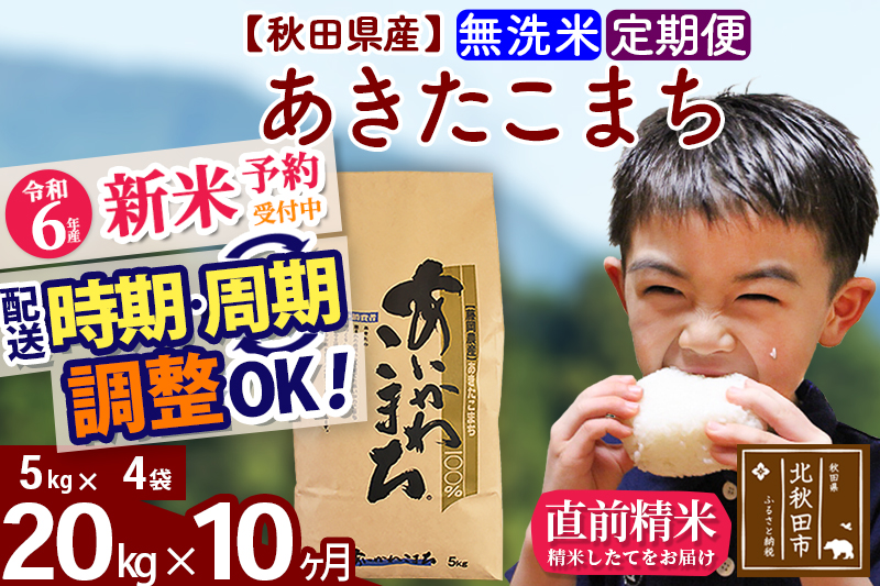 ※令和6年産 新米予約※《定期便10ヶ月》秋田県産 あきたこまち 20kg【無洗米】(5kg小分け袋) 2024年産 お届け時期選べる お届け周期調整可能 隔月に調整OK お米 藤岡農産