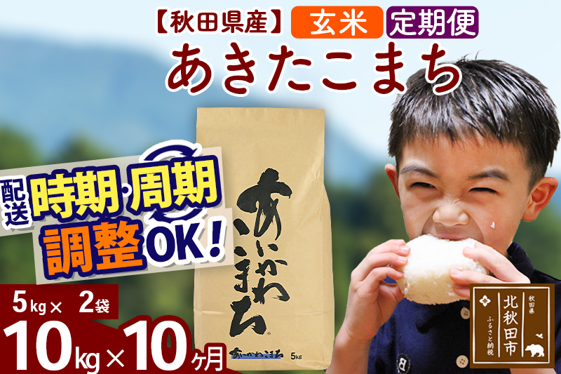 ※令和7年産※《定期便10ヶ月》秋田県産 あきたこまち 10kg【玄米】(5kg小分け袋) 2025年産 お届け時期選べる お届け周期調整可能 隔月に調整OK お米 藤岡農産