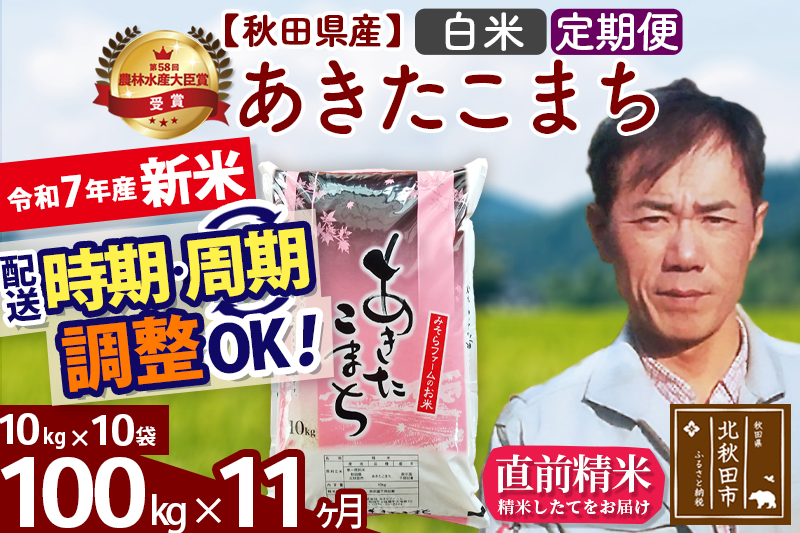 ※令和7年産 新米※《定期便11ヶ月》秋田県産 あきたこまち 100kg【白米】(10kg袋) 2025年産 お届け時期選べる お届け周期調整可能 隔月に調整OK お米 みそらファーム