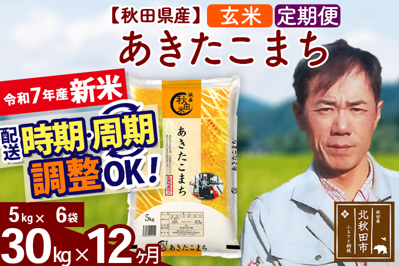 ※令和7年産 新米※《定期便12ヶ月》秋田県産 あきたこまち 30kg【玄米】(5kg小分け袋)  2025年産 お届け時期選べる お届け周期調整可能 隔月に調整OK お米 みそらファーム