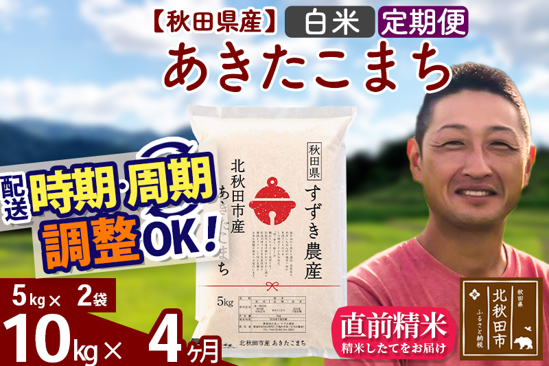 ※令和7年産※《定期便4ヶ月》秋田県産 あきたこまち 10kg【白米】(5kg小分け袋) 2025年産 お届け時期選べる お届け周期調整可能 隔月に調整OK お米 すずき農産
