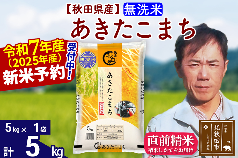 ※令和7年産 新米予約※秋田県産 あきたこまち 5kg【無洗米】(5kg小分け袋)【1回のみお届け】2025産 お米 みそらファーム