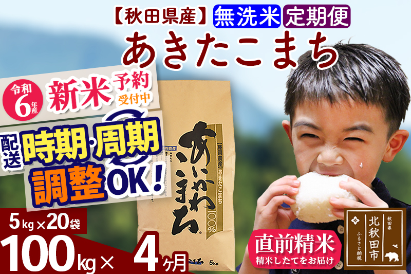 ※令和6年産 新米予約※《定期便4ヶ月》秋田県産 あきたこまち 100kg【無洗米】(5kg小分け袋) 2024年産 お届け時期選べる お届け周期調整可能 隔月に調整OK お米 藤岡農産