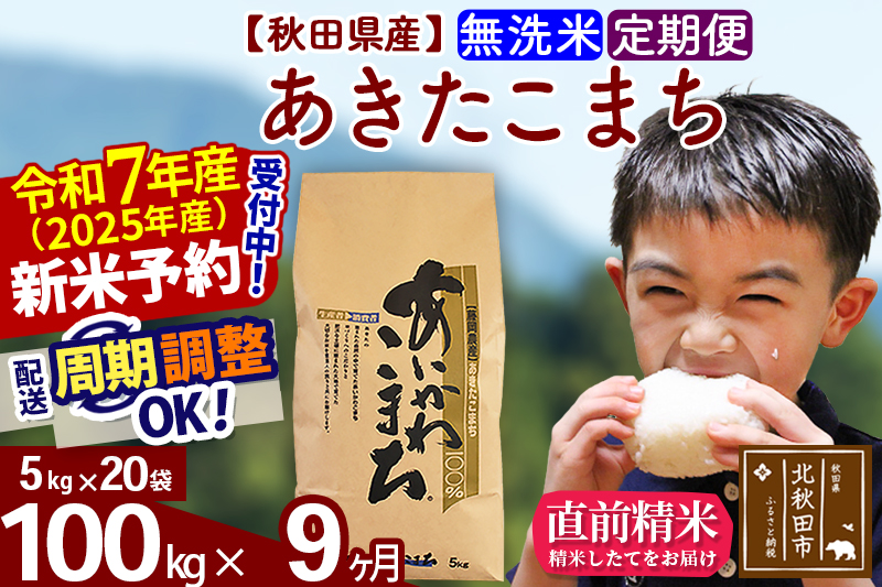 ※令和7年産 新米予約※《定期便9ヶ月》秋田県産 あきたこまち 100kg【無洗米】(5kg小分け袋) 2025年産 お届け周期調整可能 隔月に調整OK お米 藤岡農産