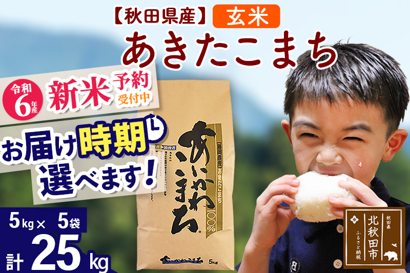 ※令和6年産 新米予約※秋田県産 あきたこまち 25kg【玄米】(5kg小分け袋)【1回のみお届け】2024産 お届け時期選べる お米 藤岡農産