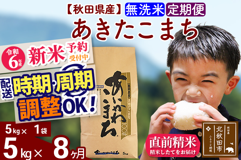 ※令和6年産 新米予約※《定期便8ヶ月》秋田県産 あきたこまち 5kg【無洗米】(5kg小分け袋) 2024年産 お届け時期選べる お届け周期調整可能 隔月に調整OK お米 藤岡農産