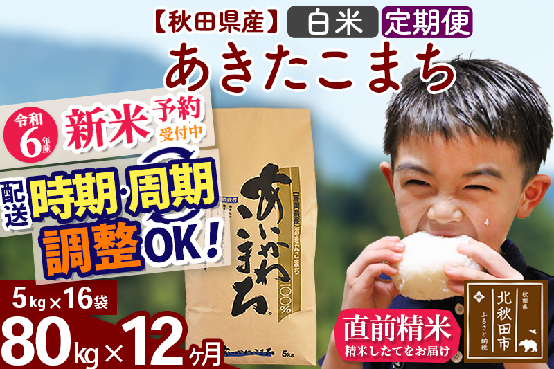 ※令和6年産 新米予約※《定期便12ヶ月》秋田県産 あきたこまち 80kg【白米】(5kg小分け袋) 2024年産 お届け時期選べる お届け周期調整可能 隔月に調整OK お米 藤岡農産