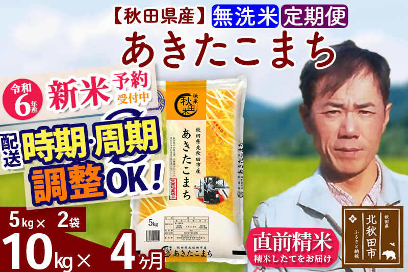 ※令和6年産 新米予約※《定期便4ヶ月》秋田県産 あきたこまち 10kg【無洗米】(5kg小分け袋) 2024年産 お届け時期選べる お届け周期調整可能 隔月に調整OK お米 みそらファーム