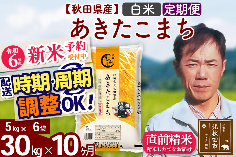 ※令和6年産 新米予約※《定期便10ヶ月》秋田県産 あきたこまち 30kg【白米】(5kg小分け袋) 2024年産 お届け時期選べる お届け周期調整可能 隔月に調整OK お米 みそらファーム