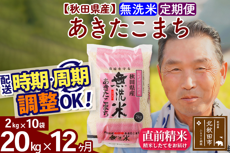 ※令和6年産 新米※《定期便12ヶ月》秋田県産 あきたこまち 20kg【無洗米】(2kg小分け袋) 2024年産 お届け時期選べる お届け周期調整可能 隔月に調整OK お米 おおもり