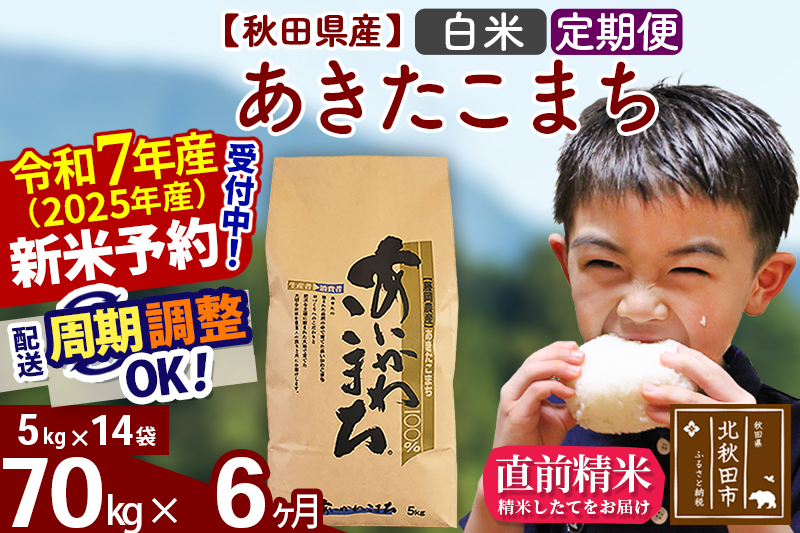 ※令和7年産 新米※《定期便6ヶ月》秋田県産 あきたこまち 70kg【白米】(5kg小分け袋) 2025年産 お届け時期選べる お届け周期調整可能 隔月に調整OK お米 藤岡農産