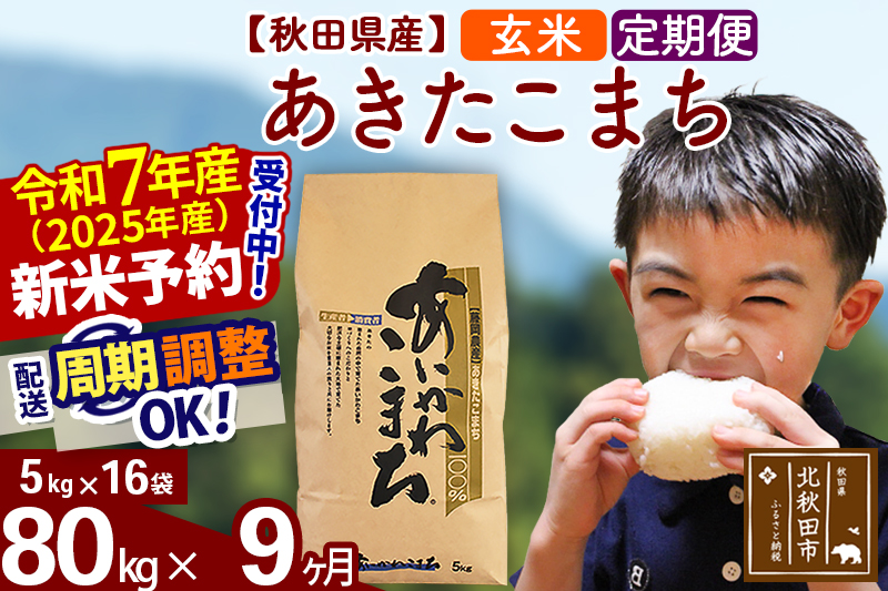 ※令和7年産 新米※《定期便9ヶ月》秋田県産 あきたこまち 80kg【玄米】(5kg小分け袋) 2025年産 お届け時期選べる お届け周期調整可能 隔月に調整OK お米 藤岡農産