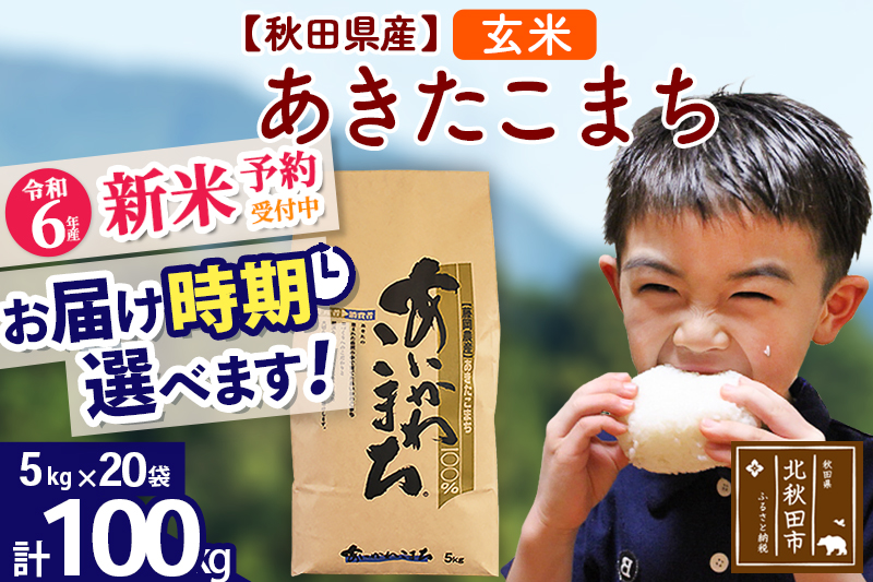 ※令和6年産 新米予約※秋田県産 あきたこまち 100kg【玄米】(5kg小分け袋) 【1回のみお届け】2024産 お届け時期選べる お米 藤岡農産