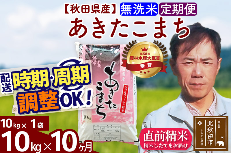 定期便10ヶ月》 秋田県産あきたこまち10kg(10kg×1袋) 無洗米 [選べる配送時期] 令和3年産 米 お米  定期便|JALふるさと納税|JALのマイルがたまるふるさと納税サイト