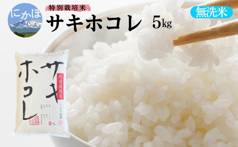 【無洗米】特別栽培米サキホコレ5kg×1 令和6年産 秋田県 にかほ市 お米 米 こめ