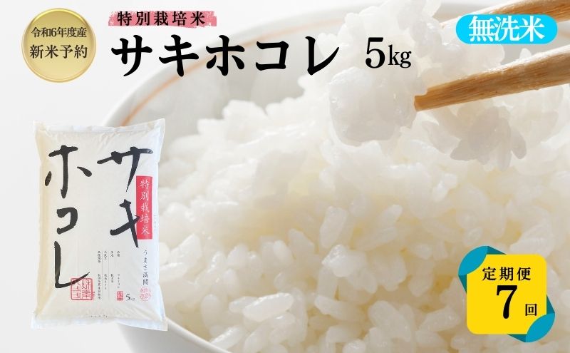 【令和6年産新米予約】<7ヵ月定期便>【無洗米】特別栽培米サキホコレ5kg×7回 合計35kg