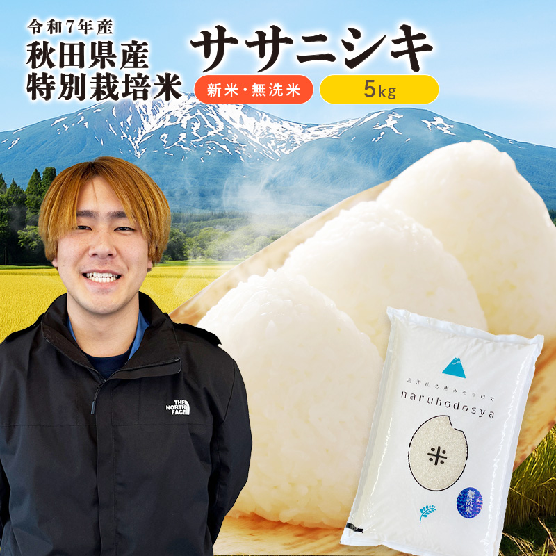【令和7年産新米】栽培期間中 農薬・化学肥料不使用 【無洗米】特別栽培米ササニシキ5kg×1