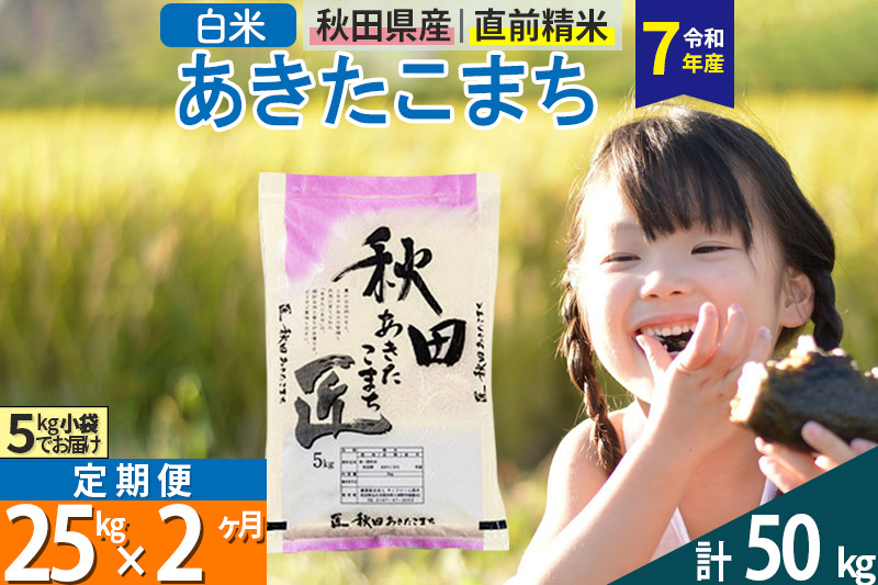 【白米】＜令和7年産＞ 《定期便2ヶ月》秋田県産 あきたこまち 匠 25kg (5kg×5袋)×2回 25キロ お米