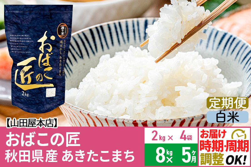 【白米】《定期便5ヶ月》令和6年産 新米予約 仙北市産 おばこの匠 8kg（2kg×4袋）×5回 計40kg 5か月 5ヵ月 5カ月 5ケ月 秋田こまち お米 秋田県産あきたこまち