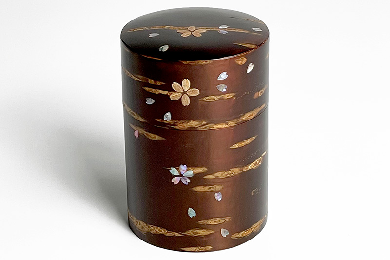 角館樺細工《冨岡商店》総皮茶筒大（ラデン桜）桐箱入り 角館工芸協同組合