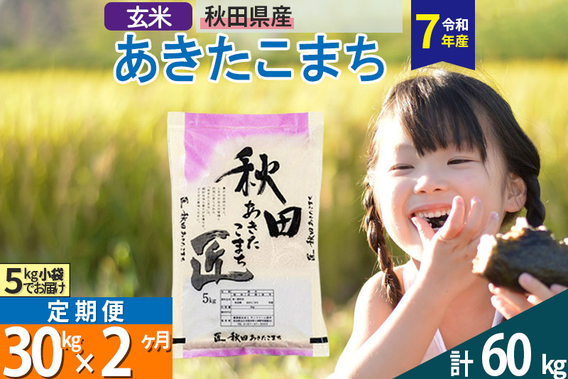 【玄米】＜令和7年産＞《定期便2ヶ月》秋田県産 あきたこまち 匠 30kg (5kg×6袋)×2回 30キロ お米