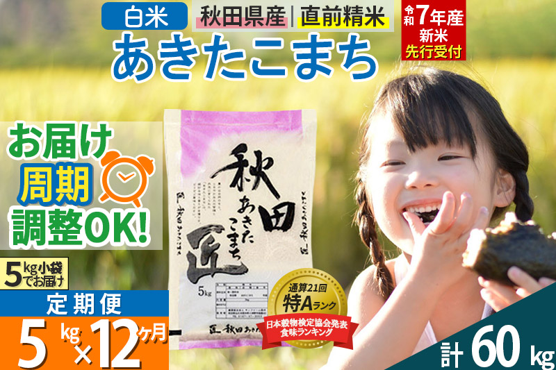 【白米】＜令和7年産 新米予約＞ 《定期便12ヶ月》秋田県産 あきたこまち 5kg (5kg×1袋)×12回 5キロ お米【お届け周期調整 隔月お届けも可】 新米