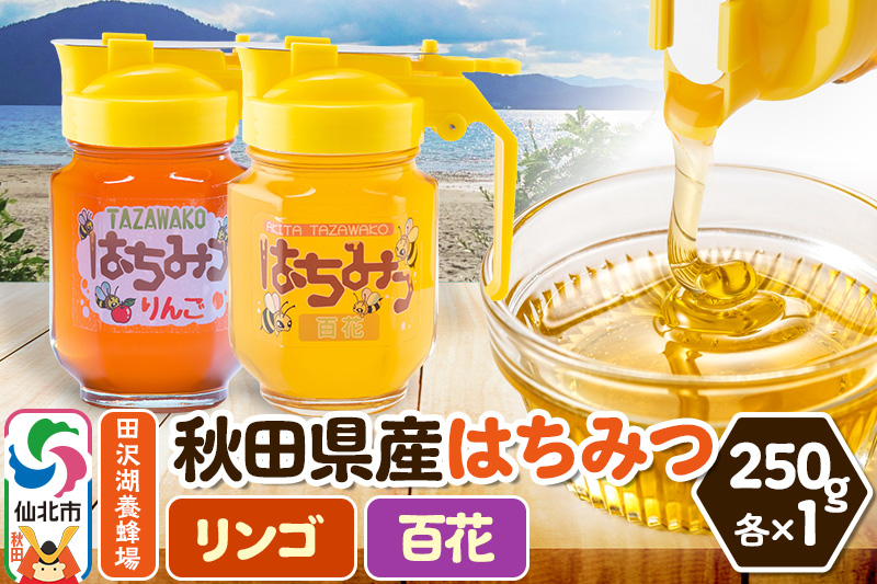 秋田県産はちみつ（リンゴ・百花）250g×各1本 化粧箱入り 詰め合わせセット 田沢湖養蜂場