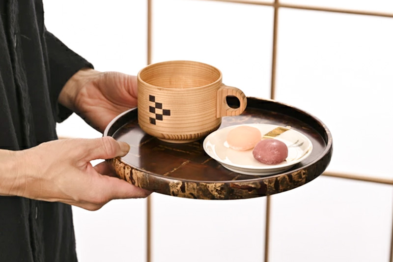 角館樺細工《樺細工 八柳》 丸 茶盆 小 角館工芸協同組合