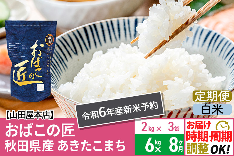 【白米】《定期便8ヶ月》令和6年産 新米予約 仙北市産 おばこの匠 6kg（2kg×3袋）×8回 計48kg 8か月 8ヵ月 8カ月 8ケ月 秋田こまち お米 秋田県産あきたこまち