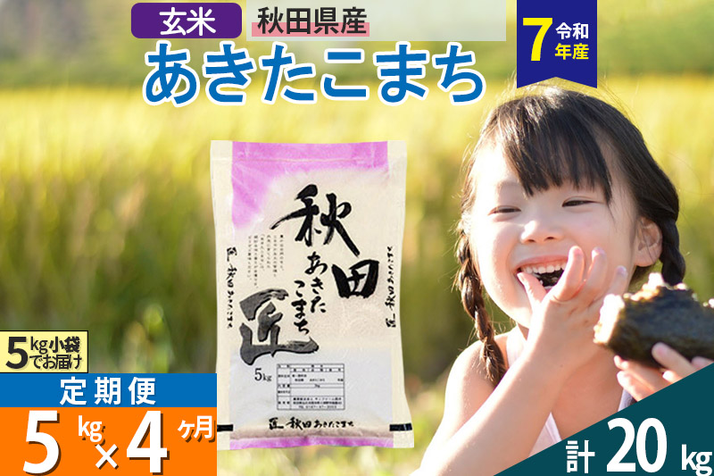 【玄米】＜令和7年産＞ 《定期便4ヶ月》秋田県産 あきたこまち 匠 5kg (5kg×1袋)×4回 5キロ お米